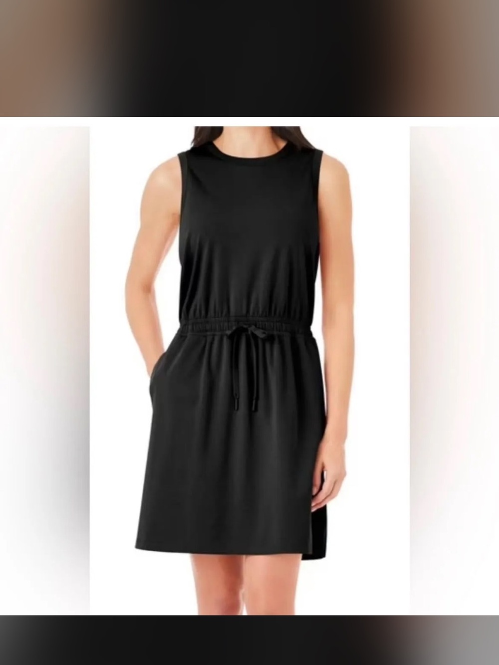 Classic Sleeveless Black Drawstring Mini Dress